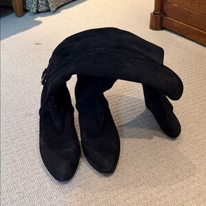 Prada Black Suede Knee-High Heeled Boots